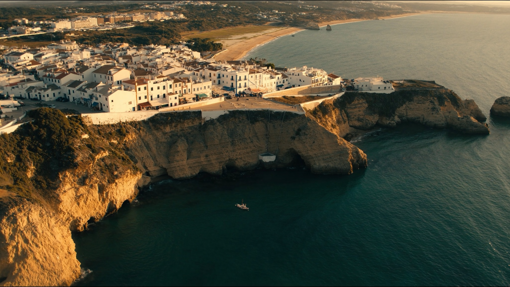 The Algarve coastline of Portugal at golden hour