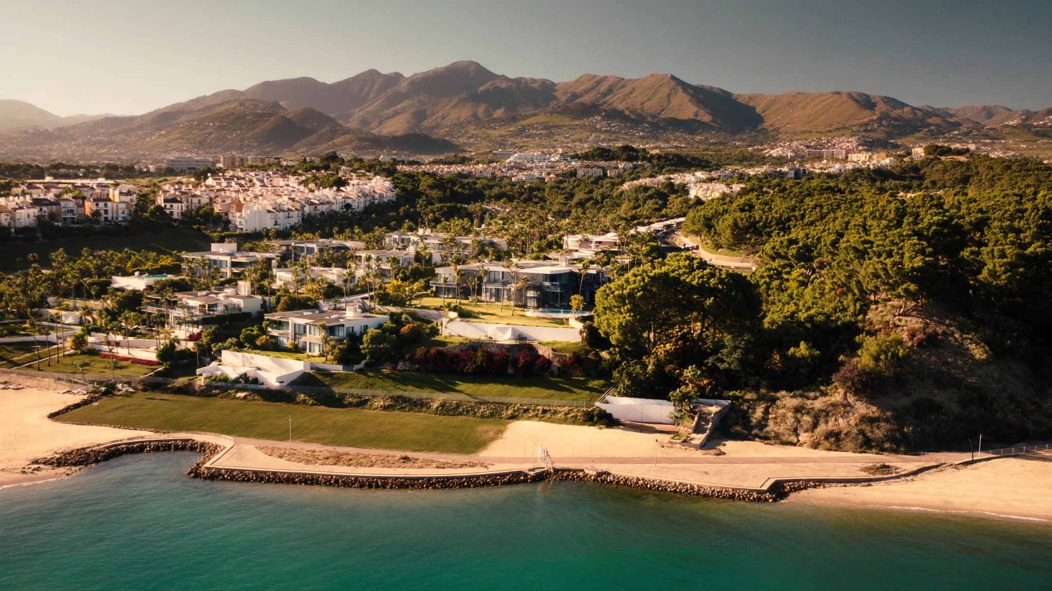 The Costa del Sol coastline in Spain at golden hour