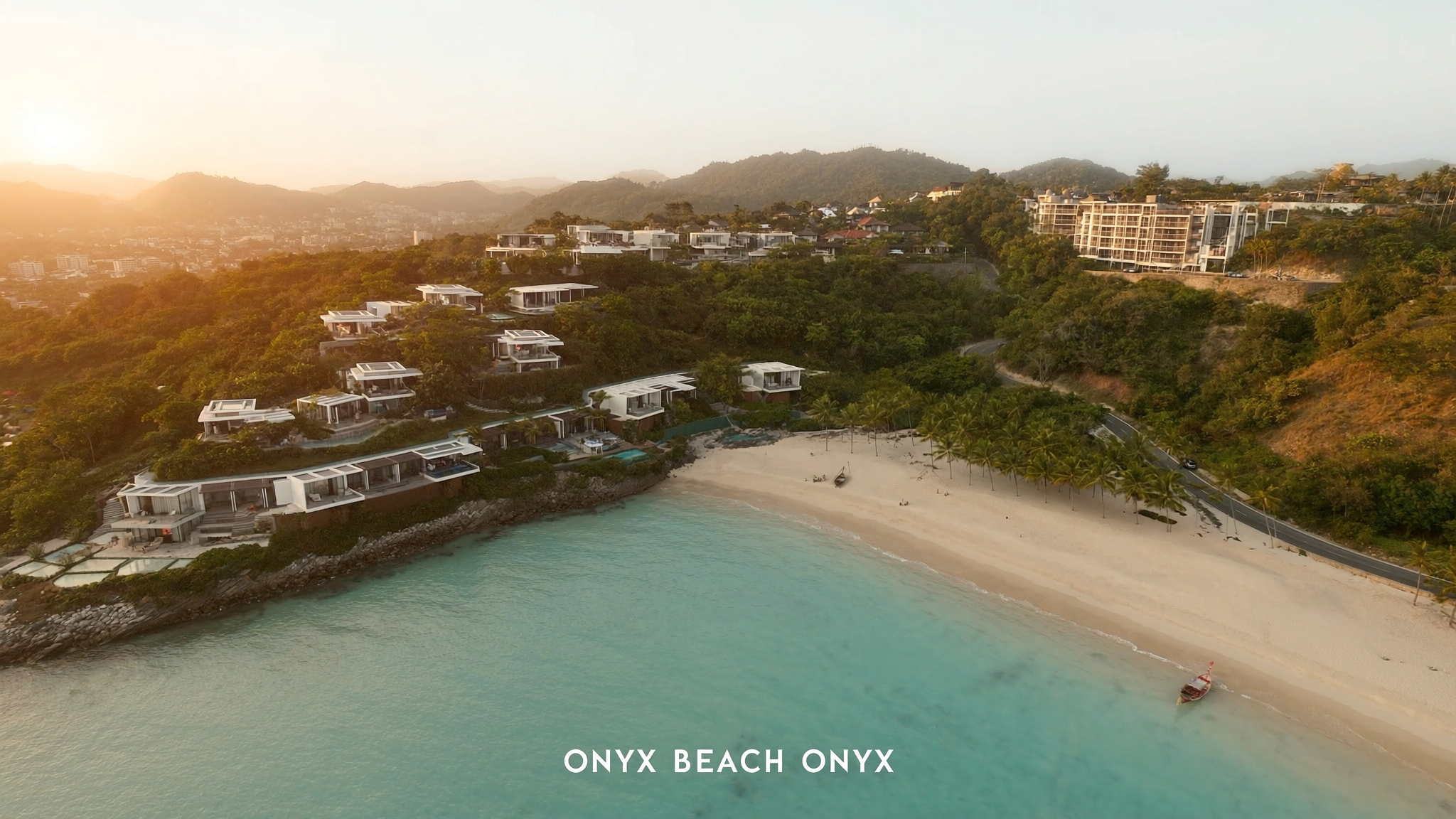 Luxury beachfront residences in Phuket Thailand at golden hour